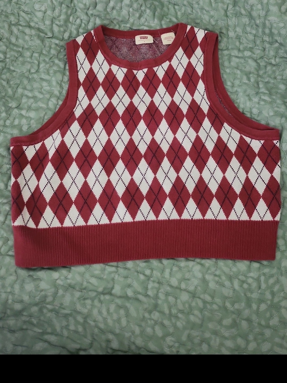 Levi's Red and White Argyle Cropped Sweater Vest